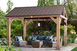 Coen L-GZ1171PWD-B Hudson Cedar Wood Pavilion with Hardtop, Gazebo, 14'x12', Natural/Brown Sunjoy