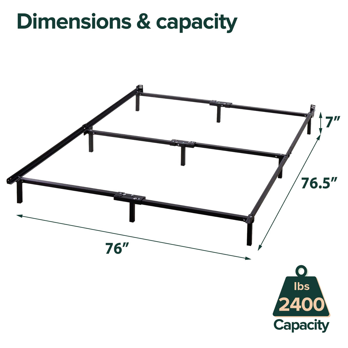ZINUS Compack Metal 7 Inch Support Bed Frame for Box Spring and Mattress Set, Black, King Zinus