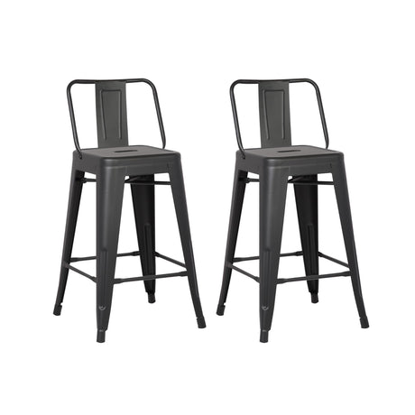 AC Pacific 24” Metal Barstool Set of 2 – Country Rustic Style with Low Back, Lightweight & Sturdy Build, Easy Assembly – Matte Black AC Pacific