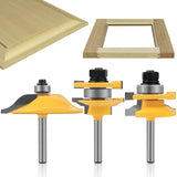Raised Panel Router Bits，3PCS 1/4" Shank Router Bit Set,Cabinet Door Router Bits，Woodworking Tools Router Door & Window Bits (Tenon Cutter Diameter: 1-5/8") Tongue and Groove Router Bit Set yqlbgprj