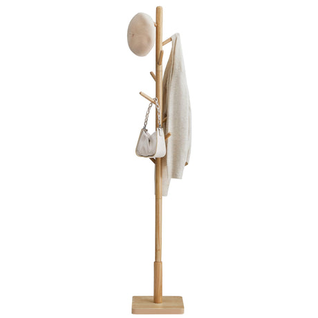 VASAGLE Solid Wood Coat Rack, Free Standing Hall Coat Tree with 8 Hooks, 3 Height Options, for Coats, Hats, Bags, Purses, for Entryway, Hallway, Rubberwood Hooks and Pole, Natural Beige URCR010N01 VASAGLE