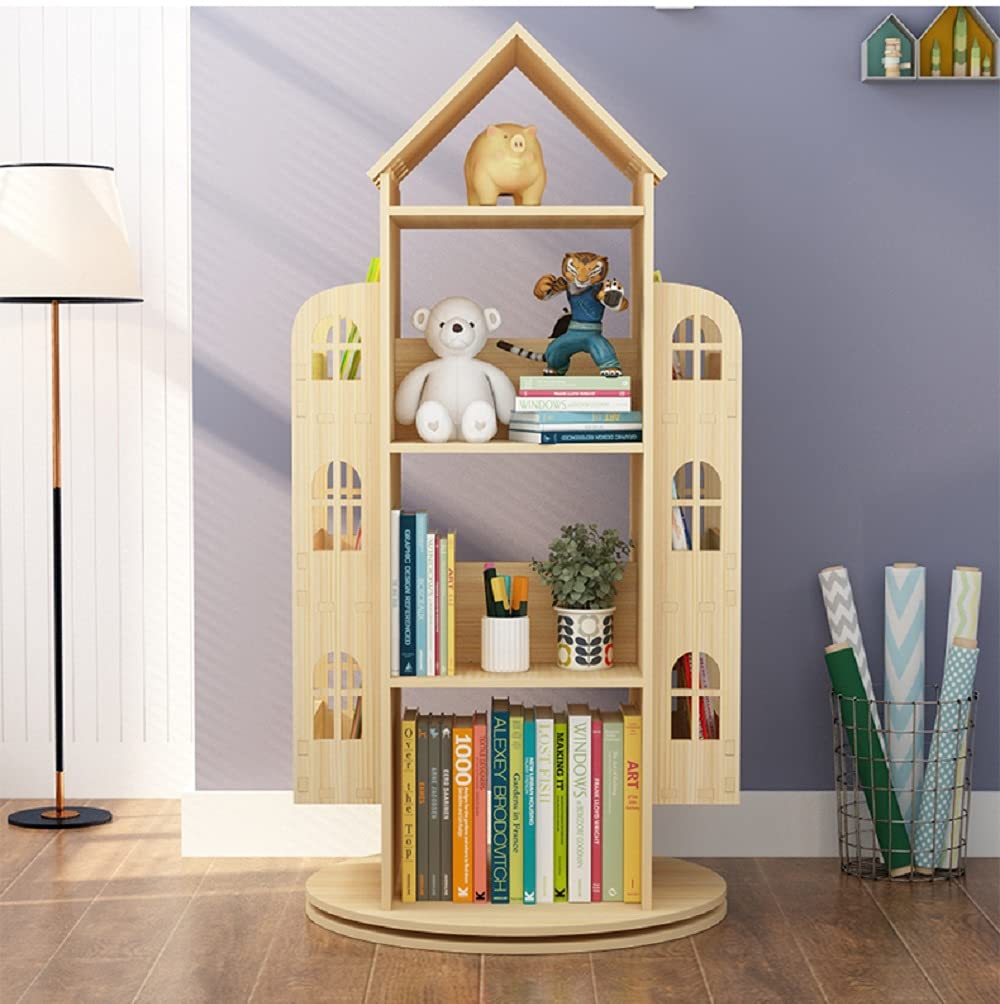 Heehee 360° Rotating Wooden Bookshelf for Kids - Eco-Friendly Floor Stand Book Rack - WoodArtSupply