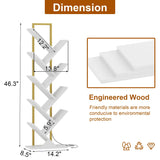 Qupui Bookshelf with LED Lights, 9 Tier Tree Bookshelf, Floor Standing Bookcase, Classical Corner Bookshelf Kids Bookshelf, Tall Bookshelf, White Book Shelf for Bedroom, Living Room, Home Office Qupui