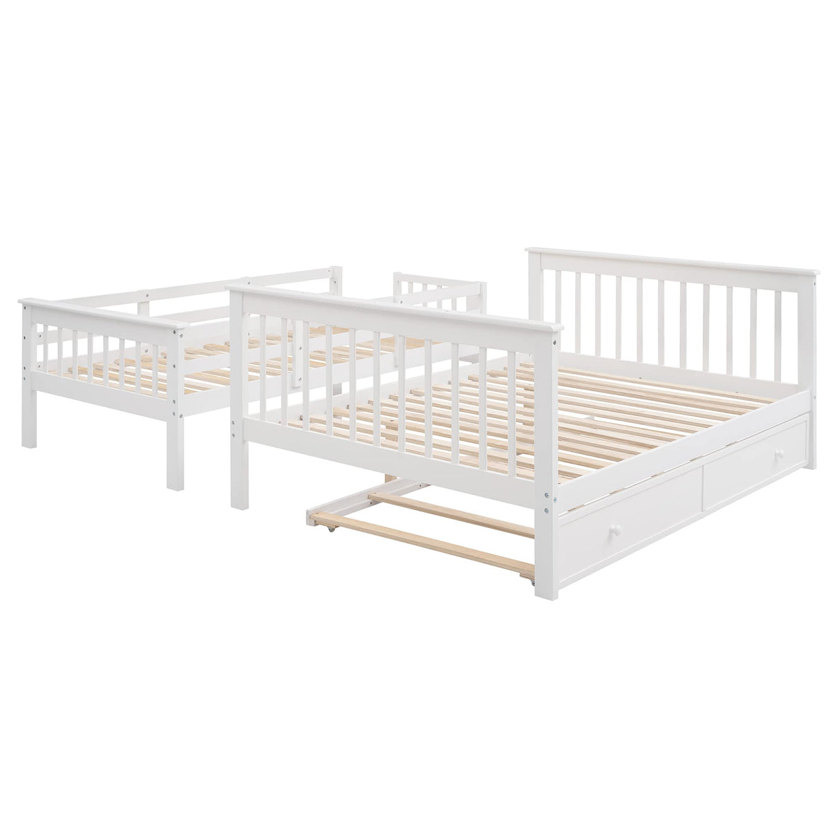 CITYLIGHT Twin Over Full Bunk Beds with Twin Size Trundle & Stairs, Solid Wooden Bunk Bed Twin Over Full Size with Storage Stairway and Guard Rail for Bedroom, Dorm, Kids, Teens, Adults (White) CITYLIGHT