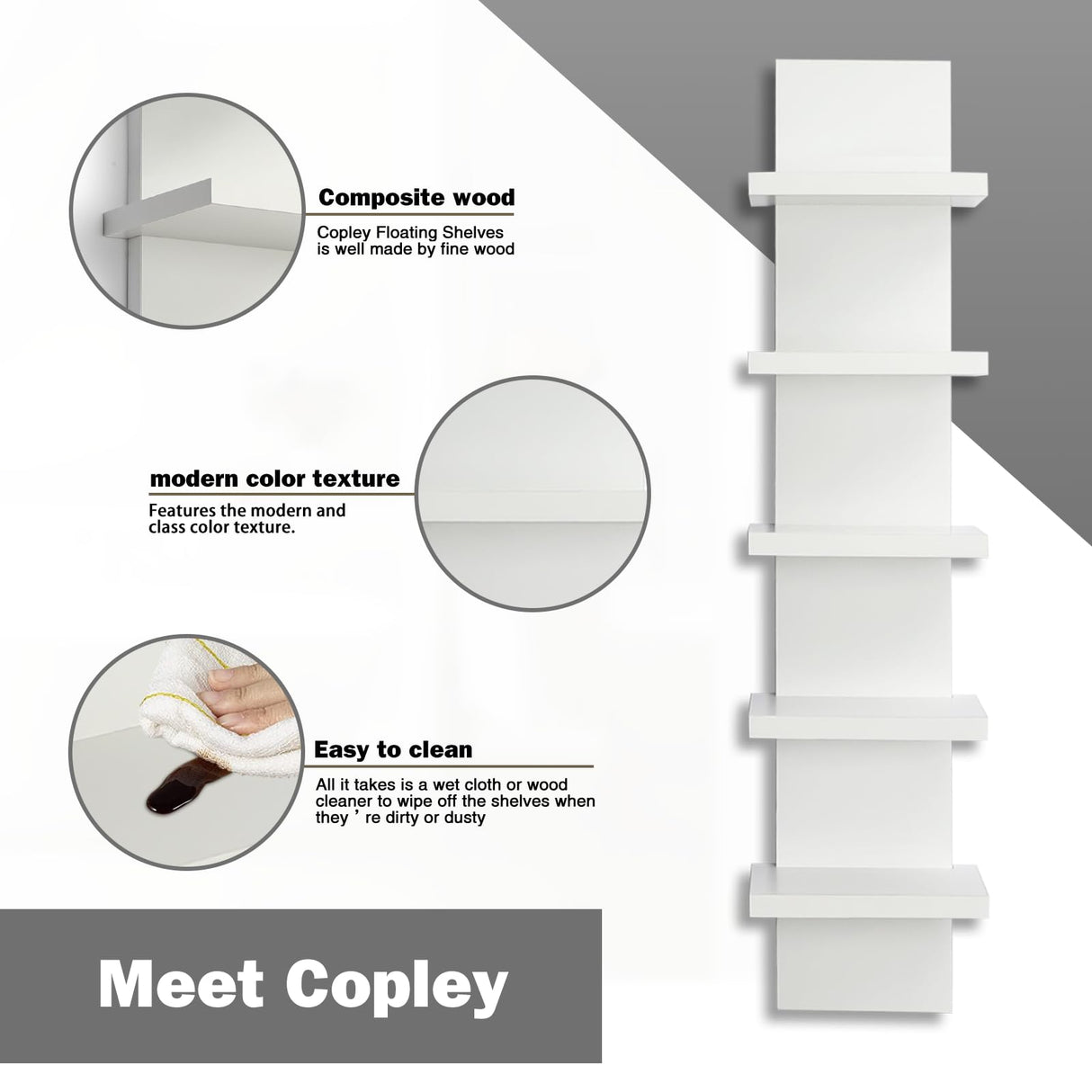 Bloddream 5 Tier Wall Shelves White, Vertical Column Shelf Floating Storage Home Decor Organizer Tall Tower Design Utility Shelving Bedroom Living Room, 30.7, 31