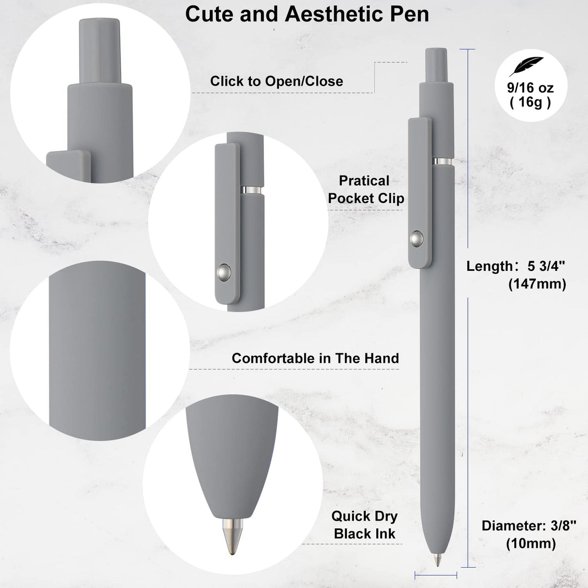 LINFANC 6 Pack Cute Gel Pens, Retractable Quick Dry Gel Ink Pen, Fine Point 0.5mm Black Ink Rolling Ball Gel Pens, Smooth Writing Aesthetic Pens for Home School Office Supplies LINFANC