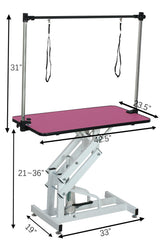 TURRIDU 42.5 Inch Adjustable Heavy Type Hydraulic Pet Dog Grooming Table, Upgraded Professional Drying Table for Dogs, Heavy Duty Frame Beauty Table with Adjustable Arm and Noose, Pink TURRIDU