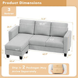 VICTONE Convertible Sectional Sofa Couch, 3 Seat L-Shaped Sofa with Linen Fabric Ottoman Small Couch for Small Apartments, Living Room and Office (Linen Fabric, Light Gray) VICTONE