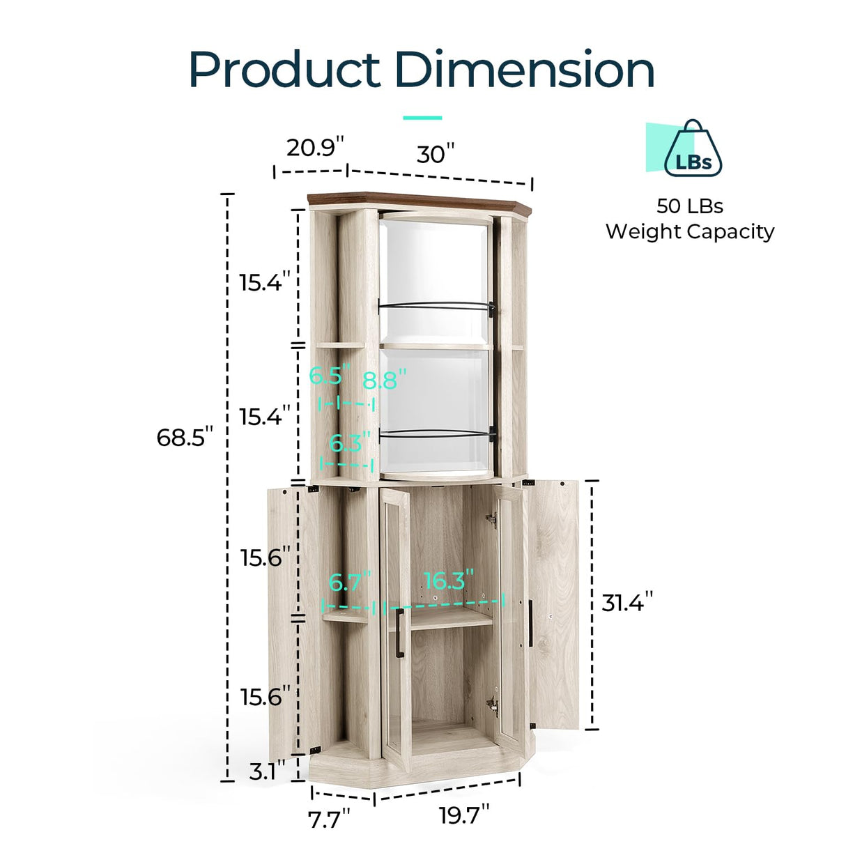 LINSY HOME Corner Bar Cabinet, 68.5" Tall Farmhouse Wine Cabinet with Rotating Liquor Shelves, Home Bar Cabinet with Barn Door & Adjustable Shelves for Dining Room, Living Room, Kitchen, Washed Gray LINSY HOME