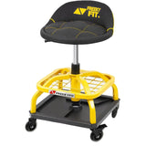 FreekyFit Rolling Shop Stool with Wheels, Garage Work Mechanic Stool with Backrest, Roller Mechanic Chair, Adjustable Height, 360° Swivel, Tool Tray Storage, 330 LBS Capacity, Heavy Duty, Yellow FreekyFit