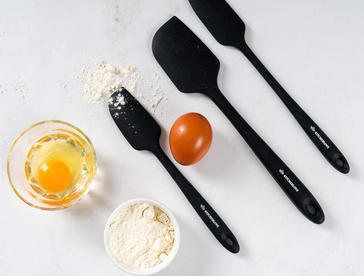 KITCHENLOVE Premium 600°F Heat Resistant 5 Piece Silicone Spatula Set for Baking, Cooking, Mixing - Non-Stick with High Grade S-Iron Steel Core - One Piece Seamless Design - BPA Free (Black) KITCHENLOVE