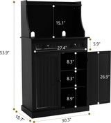 ARTPOWER 54" Kitchen Microwave Cabinet/Stand with Storage and Drawers, Pantry Storage Cabinet with Hutch & Adjustable Shelves for Kitchen, Dining Room, Living Room, Hallway in Black ARTPOWER