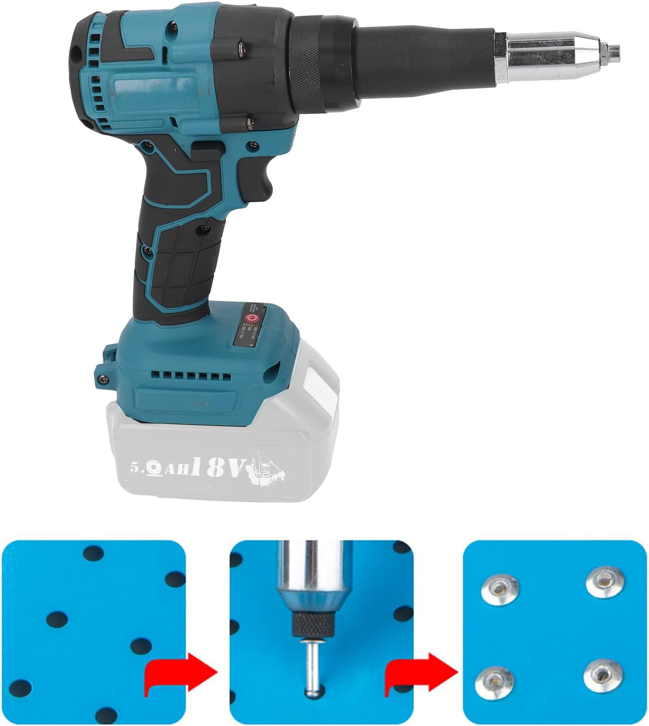 Okuyonic Cordless Brushless Rivet Hand Tool, 360W Maximum Output Power Simple Brushless Cordless Rivet Gun 2.4?4.8mm Automatic Riveter for Office Building - WoodArtSupply