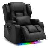 IPKIG Power Recliner Chair with Massage and Heat, Electric Recliner for Living Room, Home Theater, Bedroom, with LED Lights, USB Charger, Cup Holders, Side Pockets & Lumbar Pillow (1, Black) IPKIG