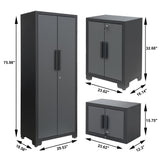 Torin 12 Piece Garage Storage Cabinet Set: Workshop Tool Organizer Chest with Lockers, Shelves and Wood Workbench, Black/Grey Torin