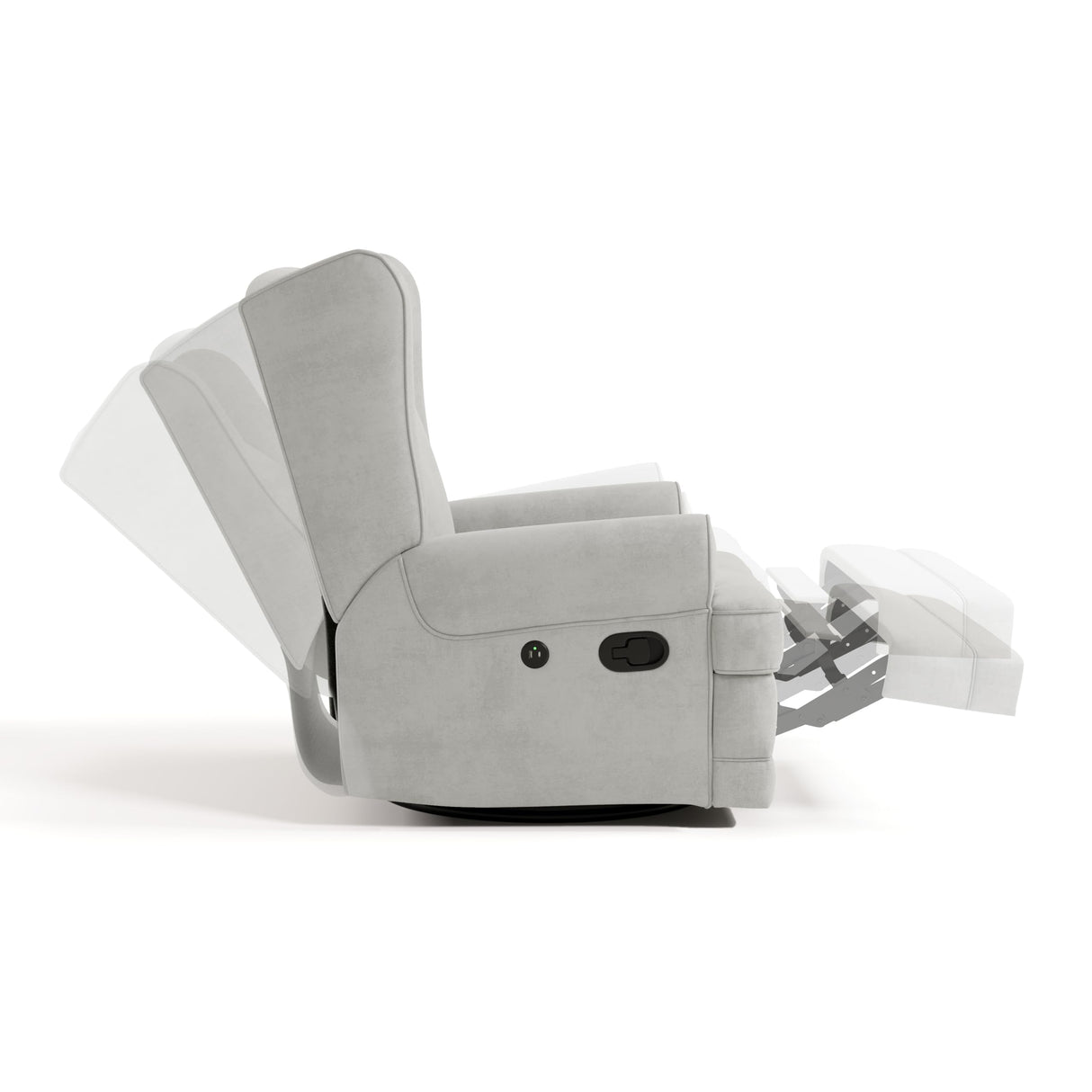 Storkcraft Serenity Upholstered Swivel Glider with USB Charging Port (Steel) – Fully Upholstered Wingback Nursery Glider Recliner with Manual Recline Function, 2 USB Charging Ports, 360 Swivel Base Storkcraft