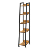 KLUVIS Narrow Ladder Shelf for Small Spaces - 5 Tier Thin Bookshelf Skinny Book Shelves Slim Bookshelves 60 inch Tall, Farmhouse Brown (02BN) KLUVIS