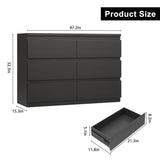 Jocoevol Modern Black 6 Drawer Dresser - Simply Chest of Drawers for Bedroom, Closet, Living Room, Hallway, Entryway, Wood Storage Double Dresser with Smooth Metal Rails - Black Jocoevol
