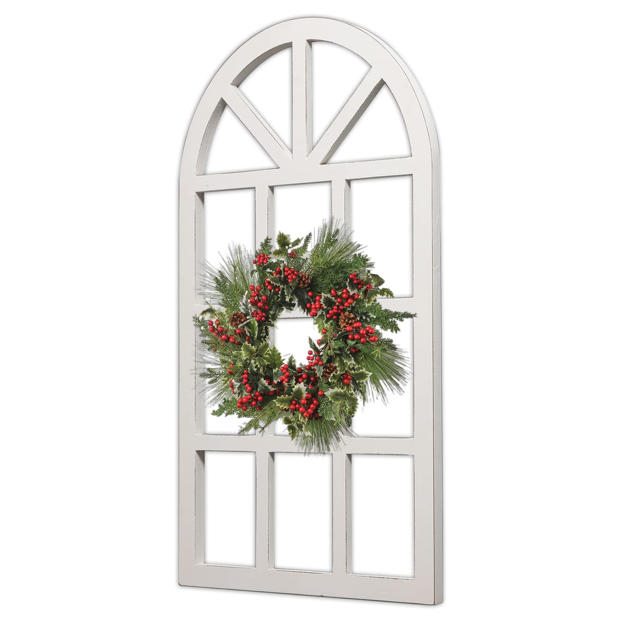 Sintosin Farmhouse Window Frame Wall Decor Living Room 36" x 20", Hanging Distressed White Rustic Arched Window Frame, Wooden Cathedral Window Frames for Wall Decor, Christmas Window Frame Decor Sintosin