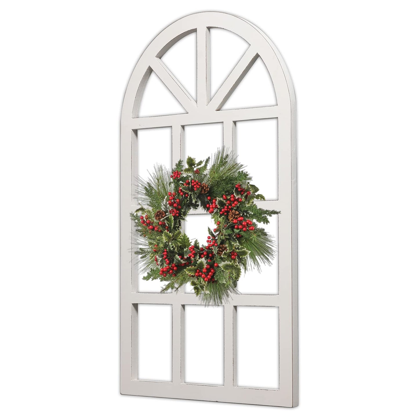 Sintosin Farmhouse Window Frame Wall Decor Living Room 36" x 20", Hanging Distressed White Rustic Arched Window Frame, Wooden Cathedral Window Frames for Wall Decor, Christmas Window Frame De - WoodArtSupply