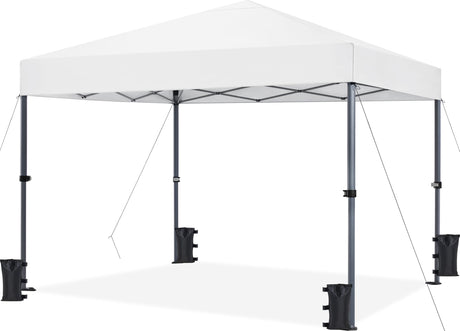 Yaheetech 10x10 1-Person Setup Pop Up Canopy Tent, Instant Portable Commercial Canopy Tent, Outdoor Gazebo with 1-Button Push, Wheeled Bag & 4 Sandbags for Home, Party & Outdoor Activities, White Yaheetech