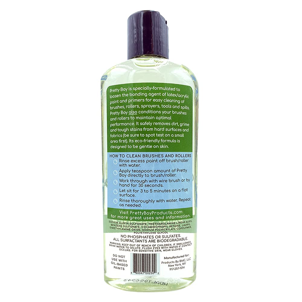Pretty Boy Paint Cleaner & Conditioner – Eco-Friendly Solution for Cleaning & Conditioning Paint Brushes, Rollers, and Tools – Removes Water-Based Paints, Stains, Primers, and More (8.8 oz Bottle) Pretty Boy