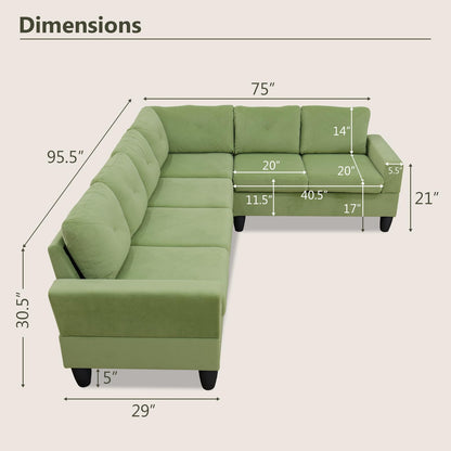 Rovibek L Shaped Sofa Couch U Shaped Sectional Corner Sofa Modular Sectional Couch 6-Seater Furniture Sets for Living Room, Green