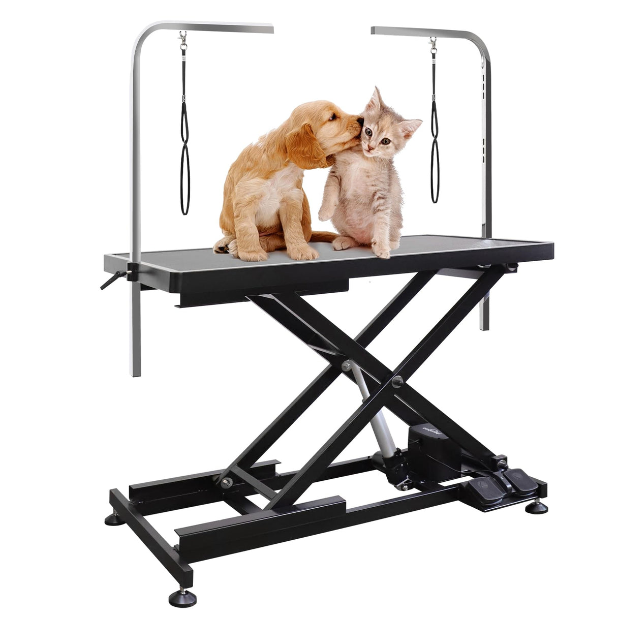 UDSONFY Electric Pet Dog Grooming Table, Heavy Duty Grooming Table Professional X-Lift for Large Dogs with Anti-Skid Non-Slip, Double Arms and Nooses, Adjustable Height from 10" up to 43", Black UDSONFY