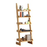 BFECGDXT 5 Tier Ladder Bookshelf, Wooden Ladder Shelf Bookcase Space-Saving, Freestanding Storage Rack Organizer for Living Room, Home Office and Bedroom, Wood Color BFECGDXT