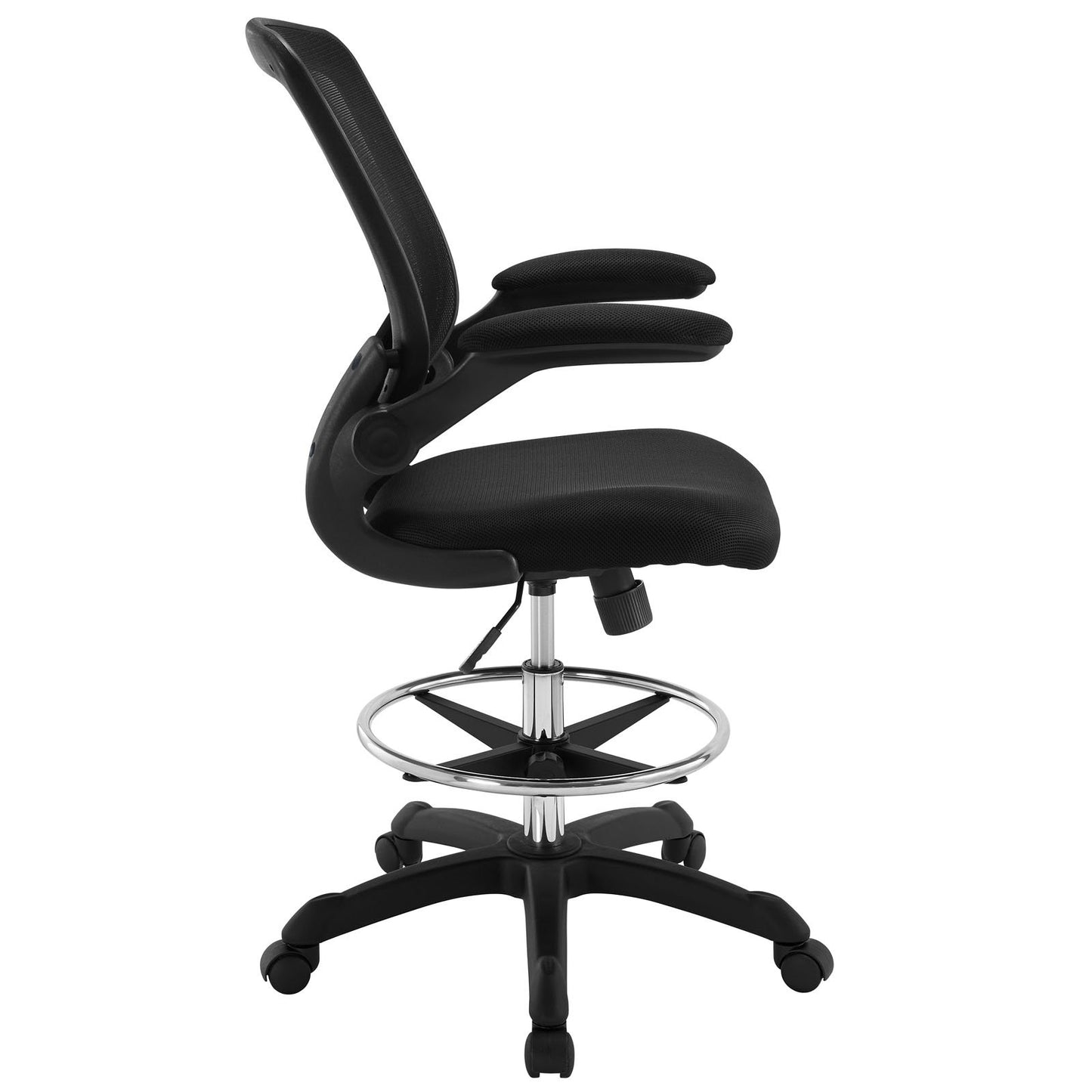 Modway Veer Reception Desk Flip-Up Arm Drafting Chair in Black