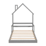 PVWIIK Twin Floor Bed with Roof & Safety Guardrails,Montessori Floor Bed for Boys Girls Bedroom,No Box Spring Needed, Grey PVWIIK