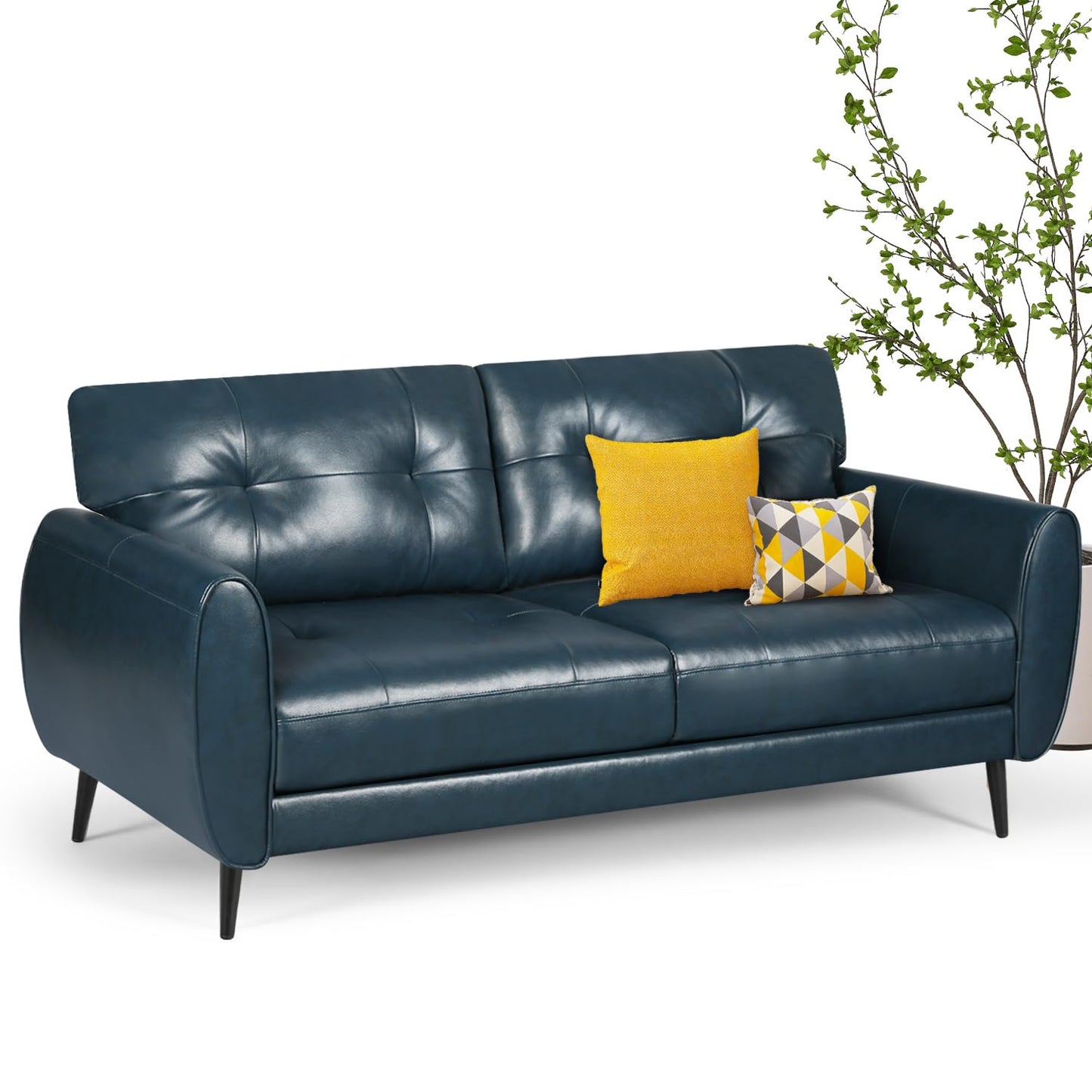 Sofa Couch 61" Small Loveseat Couches for Living Room Blue Leather Couch Mid Century Modern Tufted Mini Sofa Comfy Office 2 Seat Settee Love Seat Small Couches for Small Spaces Bedroom (1, Teal Blue)