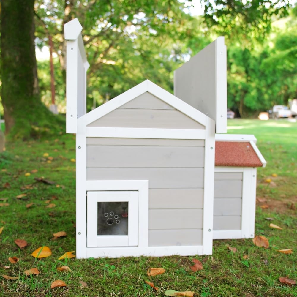 Luyitton Feral Cat House for Outdoor Cat Enclosure Winter Double Rooms Weatherproof with Openable Roof luyitton