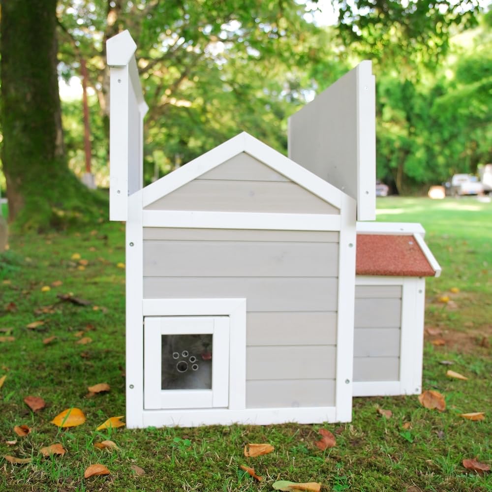 Luyitton Feral Cat House for Outdoor Cat Enclosure Winter Double Rooms Weatherproof with Openable Roof - WoodArtSupply