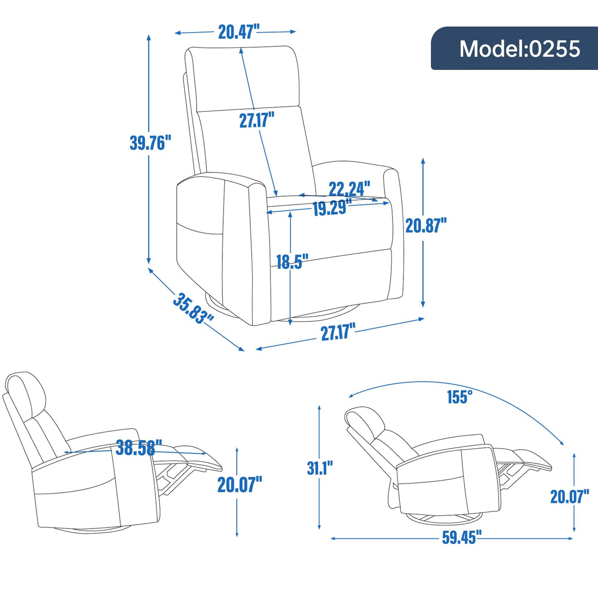Trustyue Swivel Rocker Recliner Chair, 360° Swivel Recliner with Heat and Massage, Rocker Recliner Easy to Clean Nursery Glider Recliner Chair with Side Pockets for Living Room Brown Trustyue