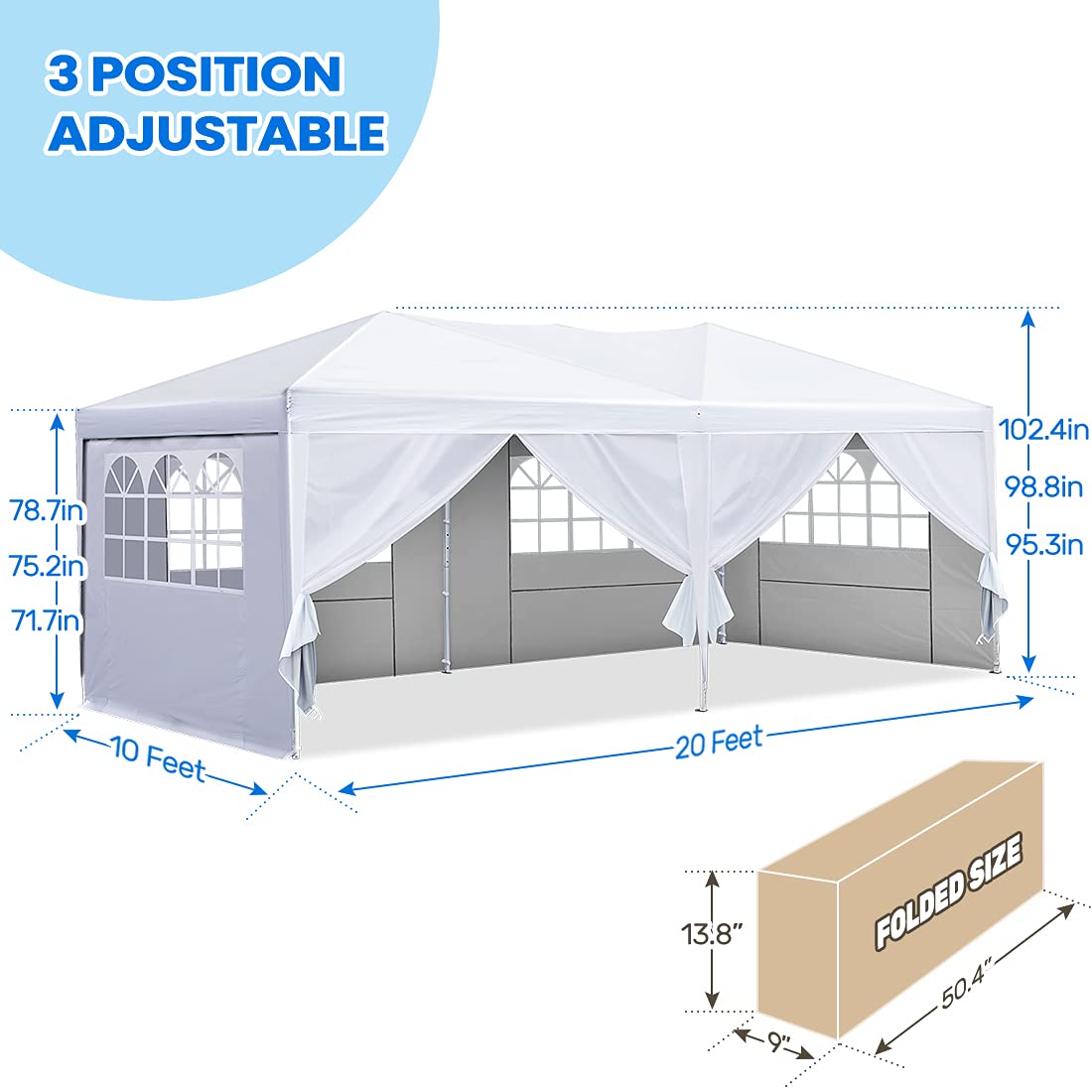 Quictent 10x20 ft Ez Pop up Canopy Tent Instant Shelter Party Tent Outdoor Event Gazebo Waterproof with 6 Sand Bags