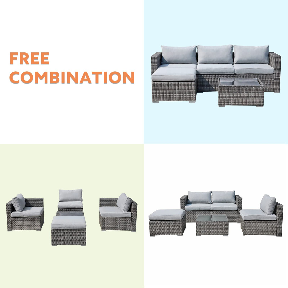 Super Patio Outdoor Patio Furniture Set, 5 Piece PE Wicker Rattan Outdoor Sectional, All-Weather Patio Conversation Set with Gray Cushions and Coffee Table, Steel Frame Super Patio