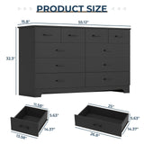 DICTAC Black Dresser for Bedroom with 10 Drawers, Large Chest of Drawers Storage Organizer, Long Dresser TV Stand with Power Outlets, Wide Dressers for Bedroom, Living Room 55.1" W x 32.3" H x 15.8" D DICTAC