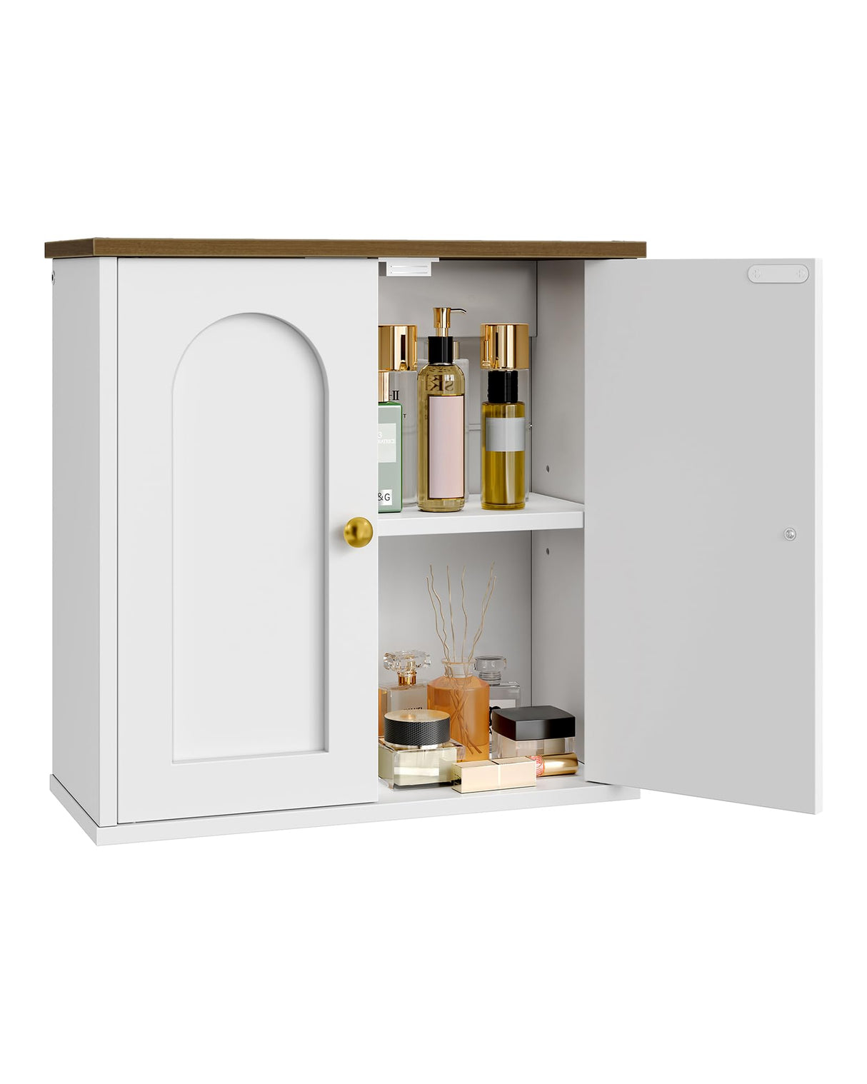 CHOEZON Bathroom Wall Cabinet, Medicine Cabinet with Adjustable Shelf, Modern Wall Cabinet with 2 Doors, Farmhouse Wall Mounted Storage Cabinet, for Bathroom, Living Room, Kitchen, White and Walnut CHOEZON