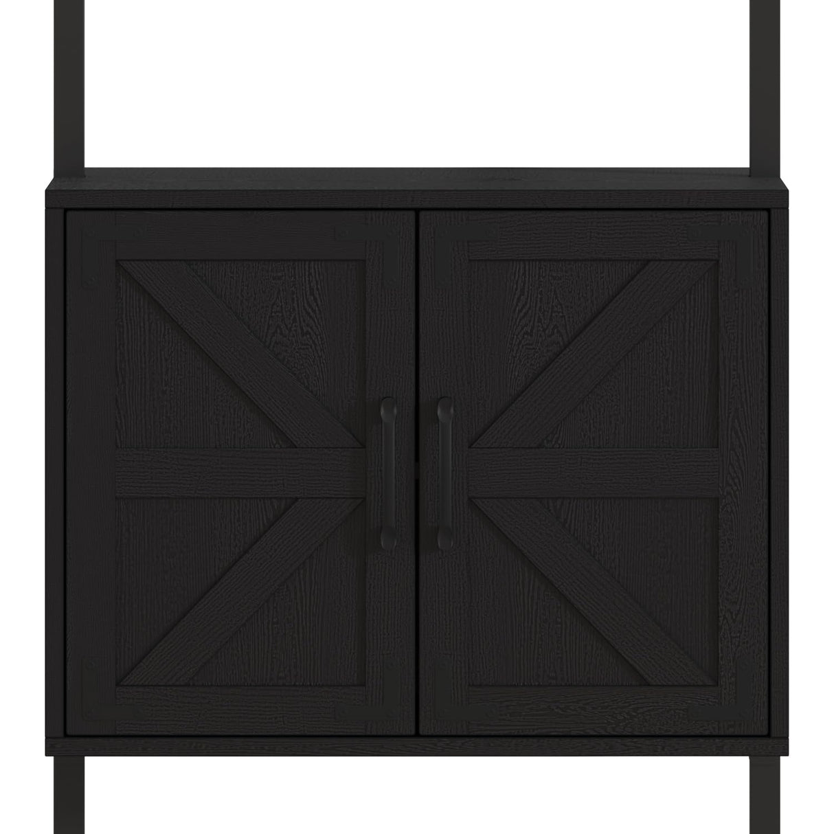 Yusong 73" Tall Bookshelf with Cabinet, Farmhouse Ladder Wall Mount Shelf Industrial Bookcase with Wood and Metal Frame, Plant Shelf Wall Storage Book Case Display for Living Room Bedroom Black Yusong