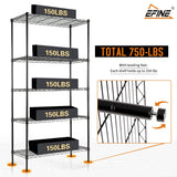 EFINE 5-Shelf Shelving Unit with Shelf Liners Set of 5, Adjustable, Steel Wire Shelves, 150lbs Loading Capacity Per Shelf and Storage for Kitchen and Garage (30W x 14D x 60H) Black Catalina Creations
