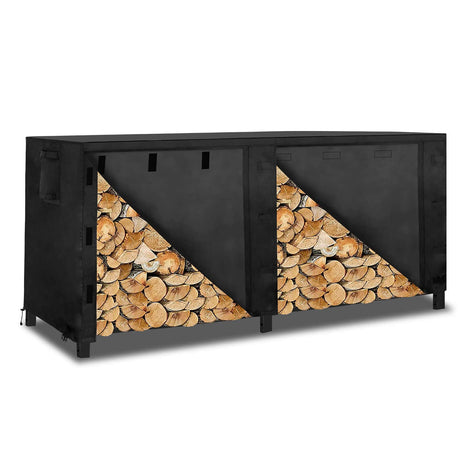 OutdoorLines Outdoor Firewood Rack Cover, Waterproof Wood Rack Covers, Firewood Log Storage Covering for Patio Logs Holder, 8FT Wood Holder Cover, Black, 420D Oxford Fabric (Only Cover, No Rack) OutdoorLines
