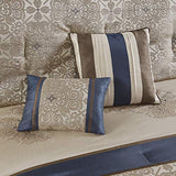 Madison Park Essentials Delaney 24-Piece Room In A Bag Comforter Set-Satin Jacquard All Season Luxury Bedding, Sheets, decorative pillows and Curtains, Valance, Cal King(104"x92"), Medallion Navy Madison Park