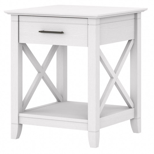 Bush Furniture Key West Nightstand with Drawer, 20D x 20W x 24H, Pure White Oak - WoodArtSupply