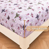 Softan Floral Twin Size Sheet Set, Purple Paisley Flower Printed Sheets for Kids Girls, Brushed Microfiber Fitted Sheet with 15" Deep Pocket & Non-Slip Straps, Butterfly Patterned Sheets Softan
