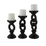 Deco 79 Wooden Decorative Candle Holder Chain Link Candle Stand, Set of 3 Candlestick Holder 13", 11", 9" H, Black Deco 79