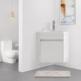 wonline 16" Corner Bathroom Vanity Sink Combo for Small Space Wall Mounted Cabinet Set Design White Resin Basin Sink Top Chrome Faucet and Drain wonline