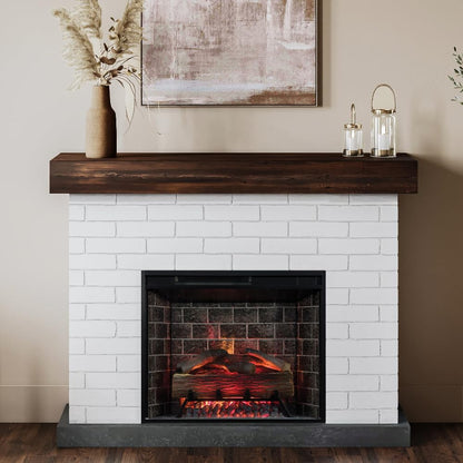 Country Living Jackson 55 Inch Mantel Package | Wood Mantel with White Brick Surround | 28 Inch Smart Electric Fireplace Insert w/Remote | Alexa & Google Compatible | Multi-Color LED Flames | 1500W