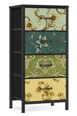 Furnulem 4 Drawer Dresser, Vertical Nightstand for Kids, Adult, Fabric Chest of Drawers for Bedroom, Living Room, Closet, Nusery, Storage Tower Unit Retro Style Furniture, Wood Desk Top Furnulem