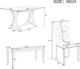 Farmhouse Dining Table Set for 6, Kitchen Table Set with Chairs and Bench, 6 Piece Solid Wood Dining Room Set with Trestle Table Legs for Kitchen, Dining Room (Natural Wood Wash) Mirightone